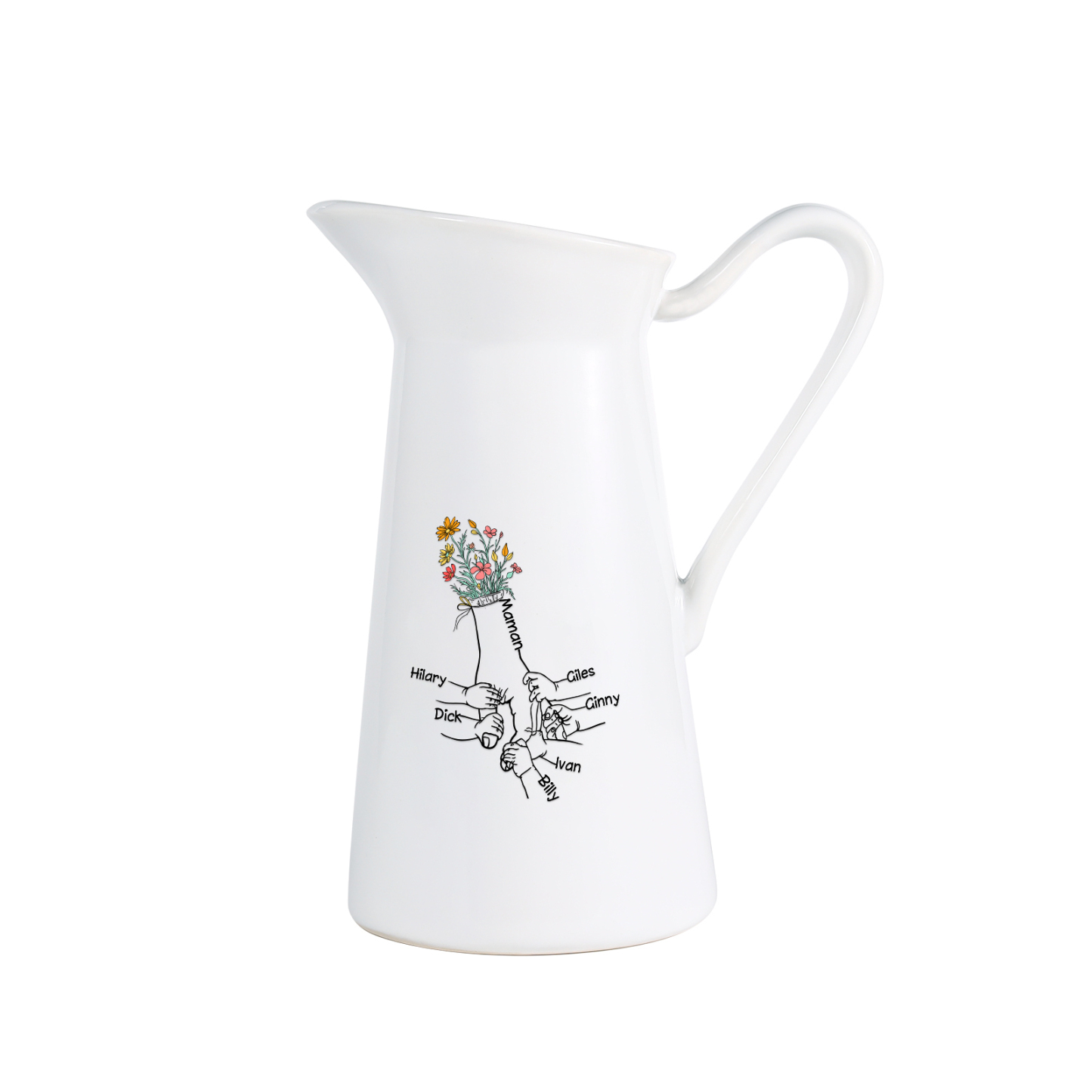 À Maman/Mamie - Vase Personnalisé 2-7 Prénoms Vase Forme Pichet en Céramique (sans fleurs) | Jessemade
