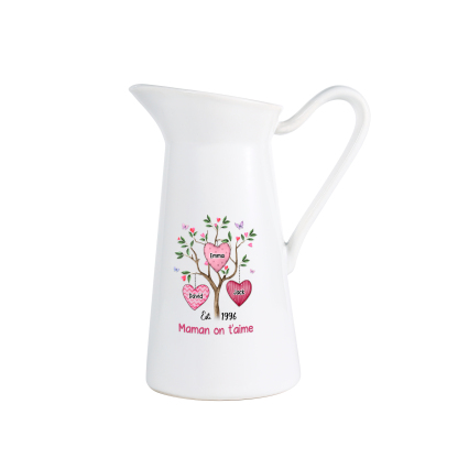 À Maman/Mamie - Vase Personnalisé 2-8 Prénoms et 1 Date avec 1 Texte Vase Forme Pichet en Céramique (sans fleurs) | Jessemade