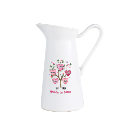 À Maman/Mamie - Vase Personnalisé 2-8 Prénoms et 1 Date avec 1 Texte Vase Forme Pichet en Céramique (sans fleurs) | Jessemade