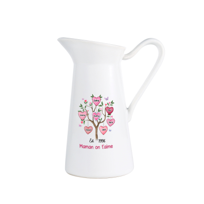 À Maman/Mamie - Vase Personnalisé 2-8 Prénoms et 1 Date avec 1 Texte Vase Forme Pichet en Céramique (sans fleurs) | Jessemade