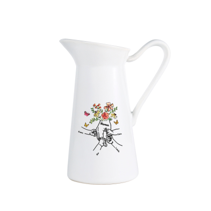 À Maman/Mamie - Vase Personnalisé 2-8 Prénoms avec 1 Texte Vase Forme Pichet en Céramique (sans fleurs) | Jessemade