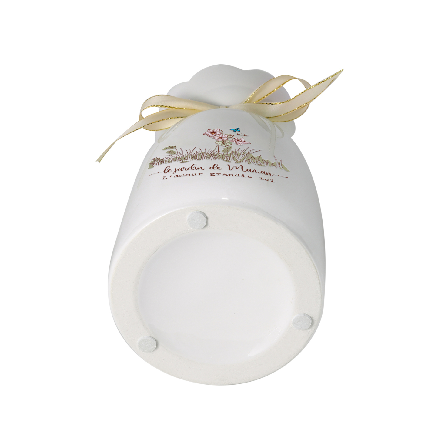 Vase Personnalisé avec 1-5 Prénoms & Fleurs de Naissance et 2 Tetxes Vase Fluers et Papillons en Céramique (sans fleurs) | Jessemade