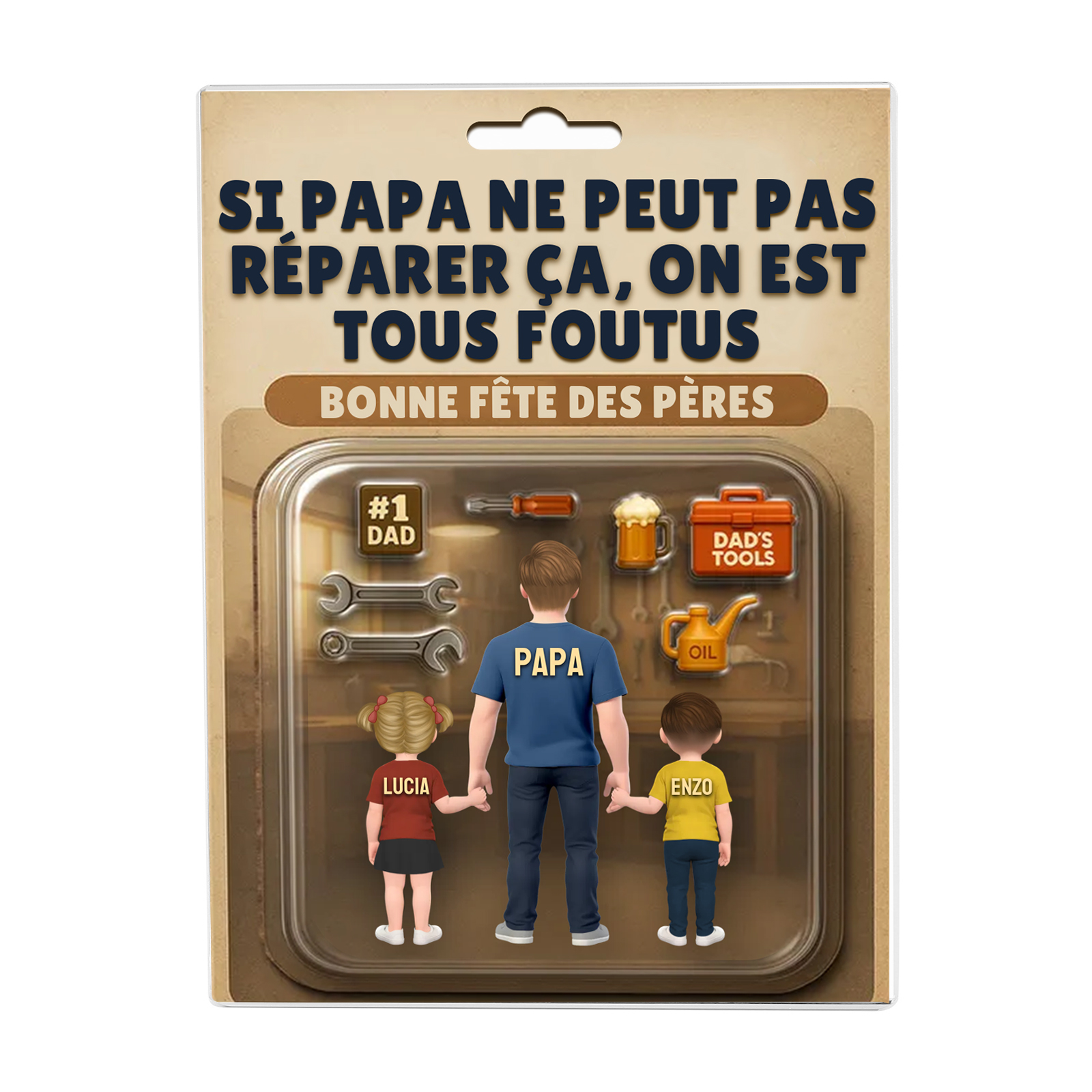 Plaque Acrylique Personnalisée Fête des Pères – « Si Papa ne peut pas réparer ça, on est tous foutus » – Cadeau avec prénoms des enfants | Jessemade