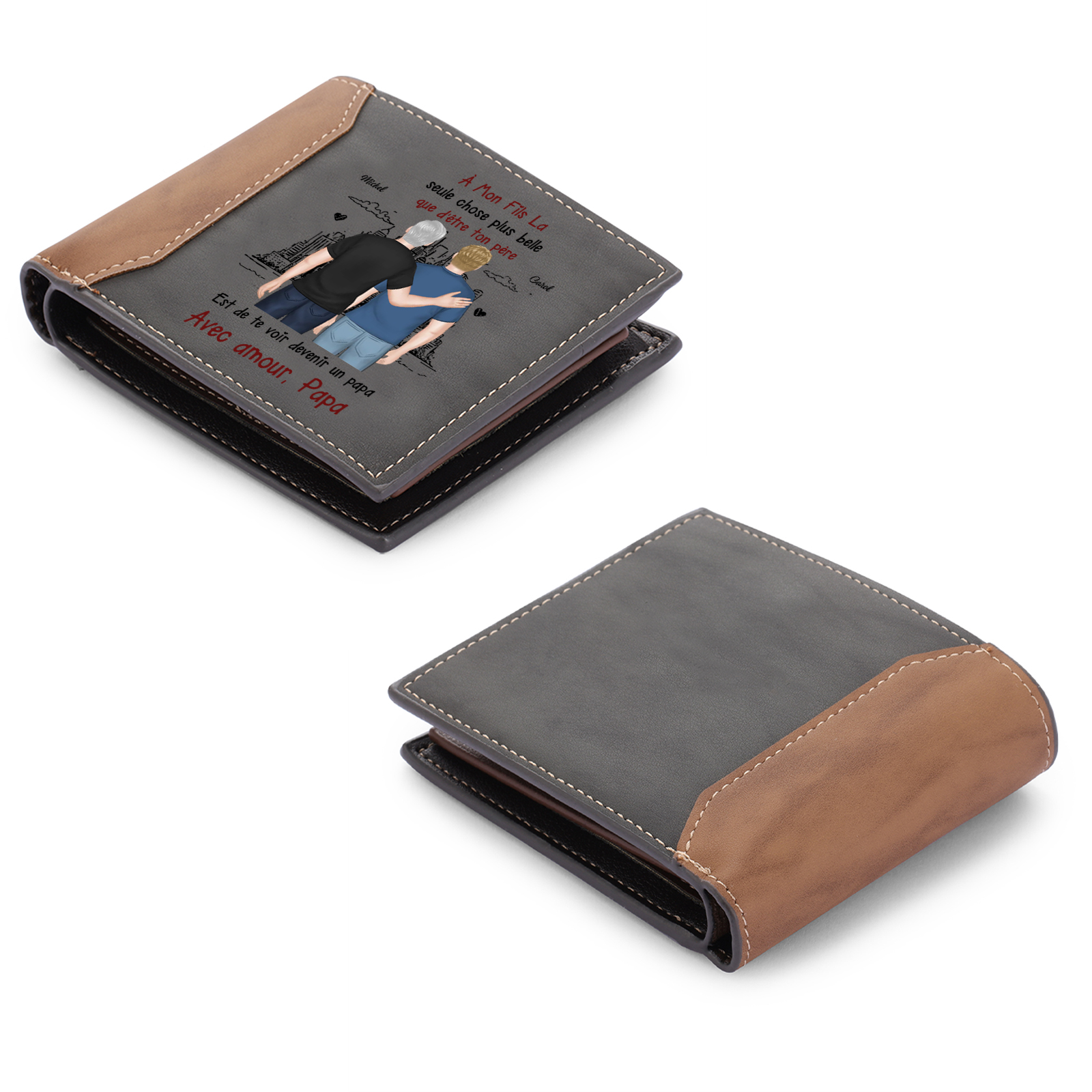 À mon Papa - Portefeuille Personnalisé avec 1-8 Prénoms et Enfants illustrés Portefeuille Homme | Jessemade