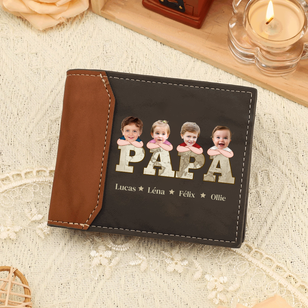 À mon Papa-Portefeuille Personnalisé avec Photo et 1-10 Prénoms | Cadeau Fête des Pères | Jessemade