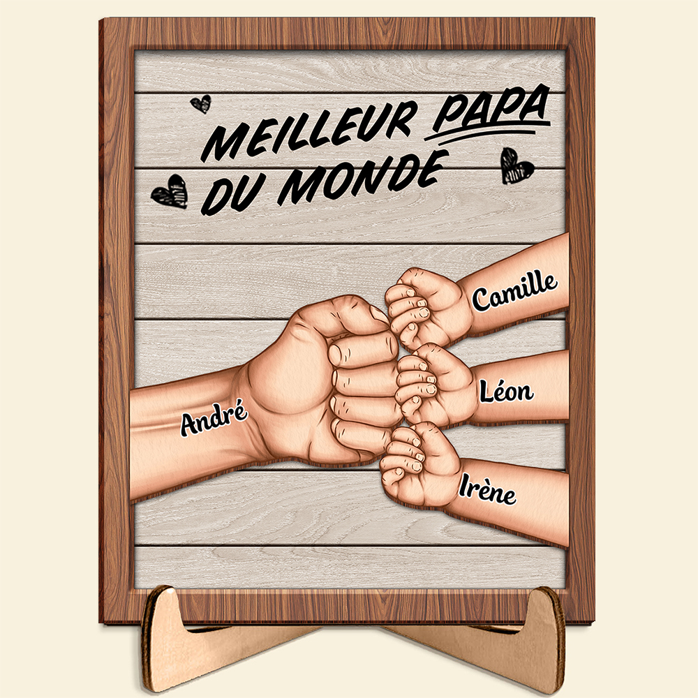 À mon Papa/Mari-Cadre en Bois Mains et Poings 5 Prénoms Personnalisés