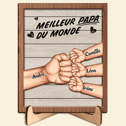 À mon Papa/Mari-Cadre en Bois Mains et Poings 5 Prénoms Personnalisés
