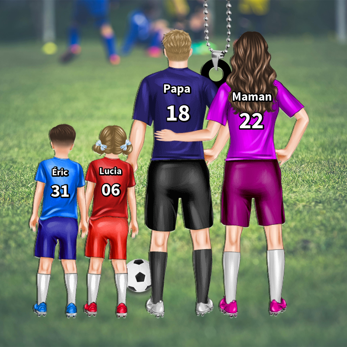 Porte-Clés Football Personnalisée 1 à 3 Prénoms d’enfants -Cadeau pour Famille | Jessemade