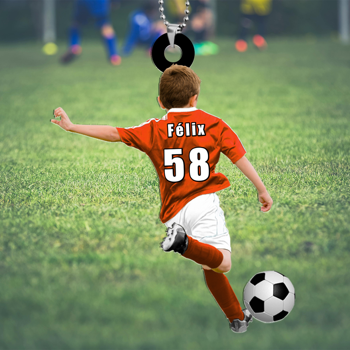 Porte-Clés Football Personnalisée 2 Prénoms d’enfants et 1 Prénom Homme -Cadeau pour Famille | Jessemade