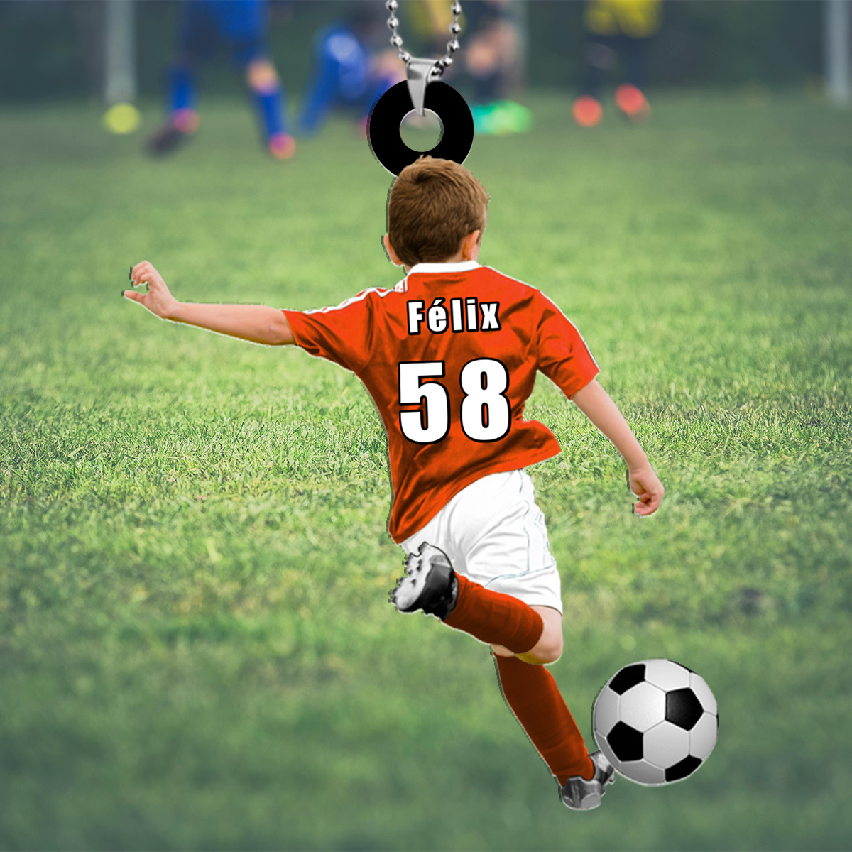 Porte-Clés Football Personnalisée 2 Prénoms d’enfants et 1 Prénom Homme -Cadeau pour Famille | Jessemade