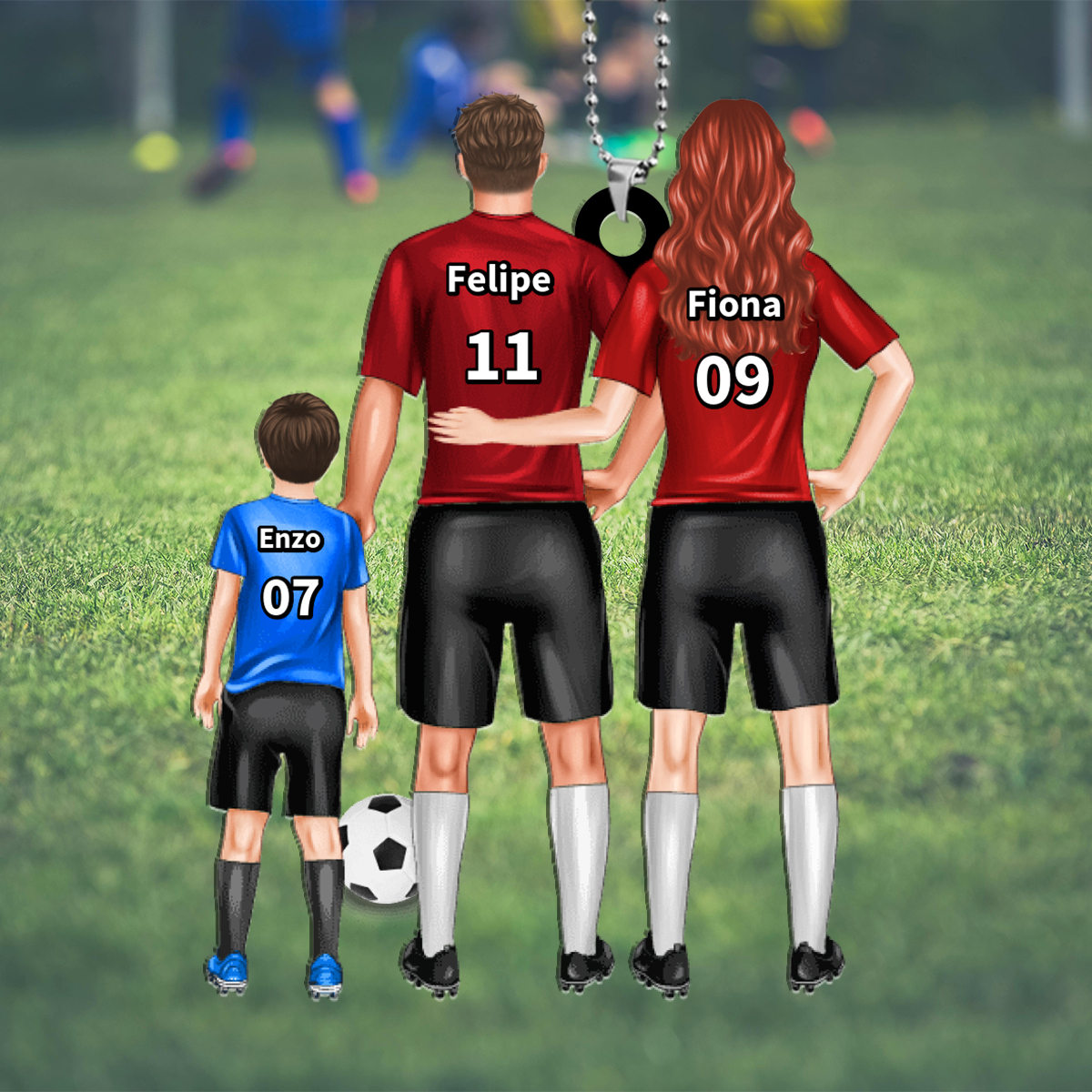 Porte-Clés Football Personnalisée 1 à 3 Prénoms d’enfants -Cadeau pour Famille | Jessemade