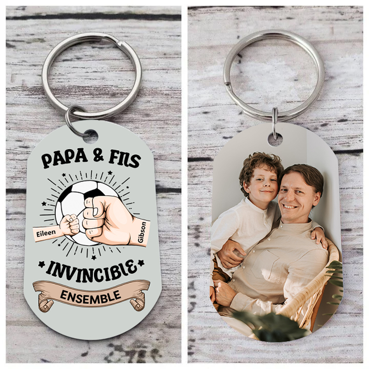 À mon Papa-Porte-Clés Personnalisé Foot avec 2 Prénoms et Poings avec Photo Cadeau Unique Lien Familial  | Jessemade