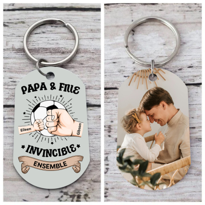 À mon Papa-Porte-Clés Personnalisé Foot avec 2 Prénoms et Poings avec Photo Cadeau Unique Lien Familial  | Jessemade
