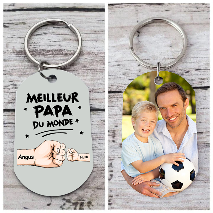 À mon Papa - Porte-Clés Personnalisé avec 2-5 Prénoms et Poings avec 1 Photo Cadeau pour “Meilleur Papa du Monde”  | Jessemade