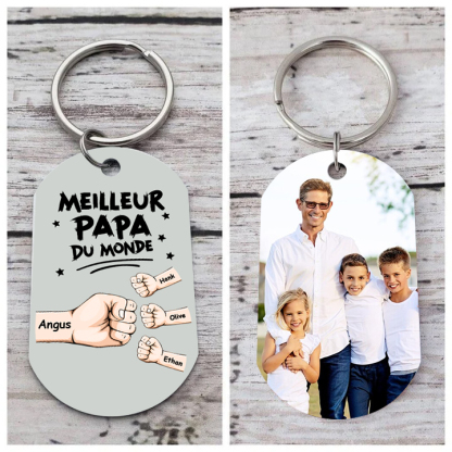 À mon Papa - Porte-Clés Personnalisé avec 2-5 Prénoms et Poings avec 1 Photo Cadeau pour “Meilleur Papa du Monde”  | Jessemade