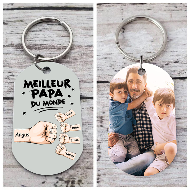 À mon Papa - Porte-Clés Personnalisé avec 2-5 Prénoms et Poings avec 1 Photo Cadeau pour “Meilleur Papa du Monde” | Jessemade
