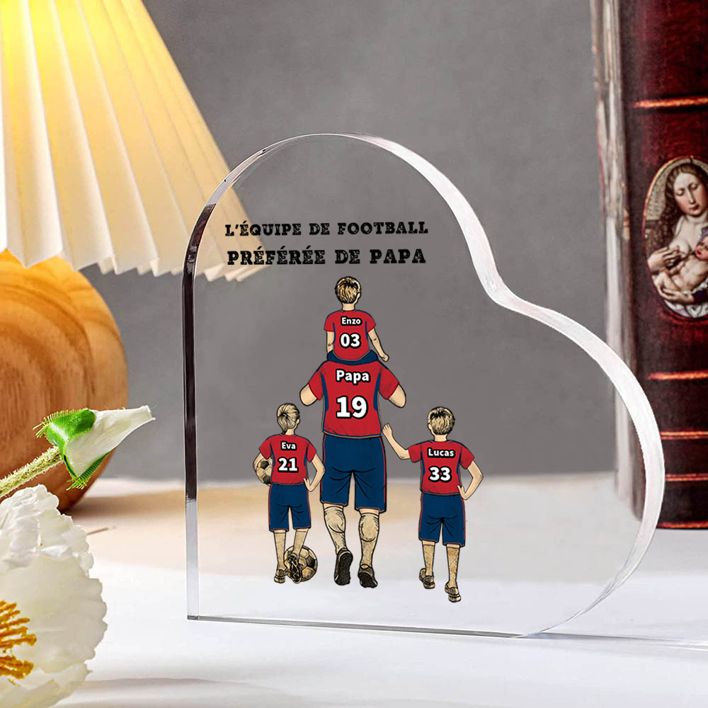 [Copy]Plaque Acrylique en Forme de Cœur Football Famille 2-4 Prénoms Personnalisés | Cadeau Fête des Pères | Jessemade