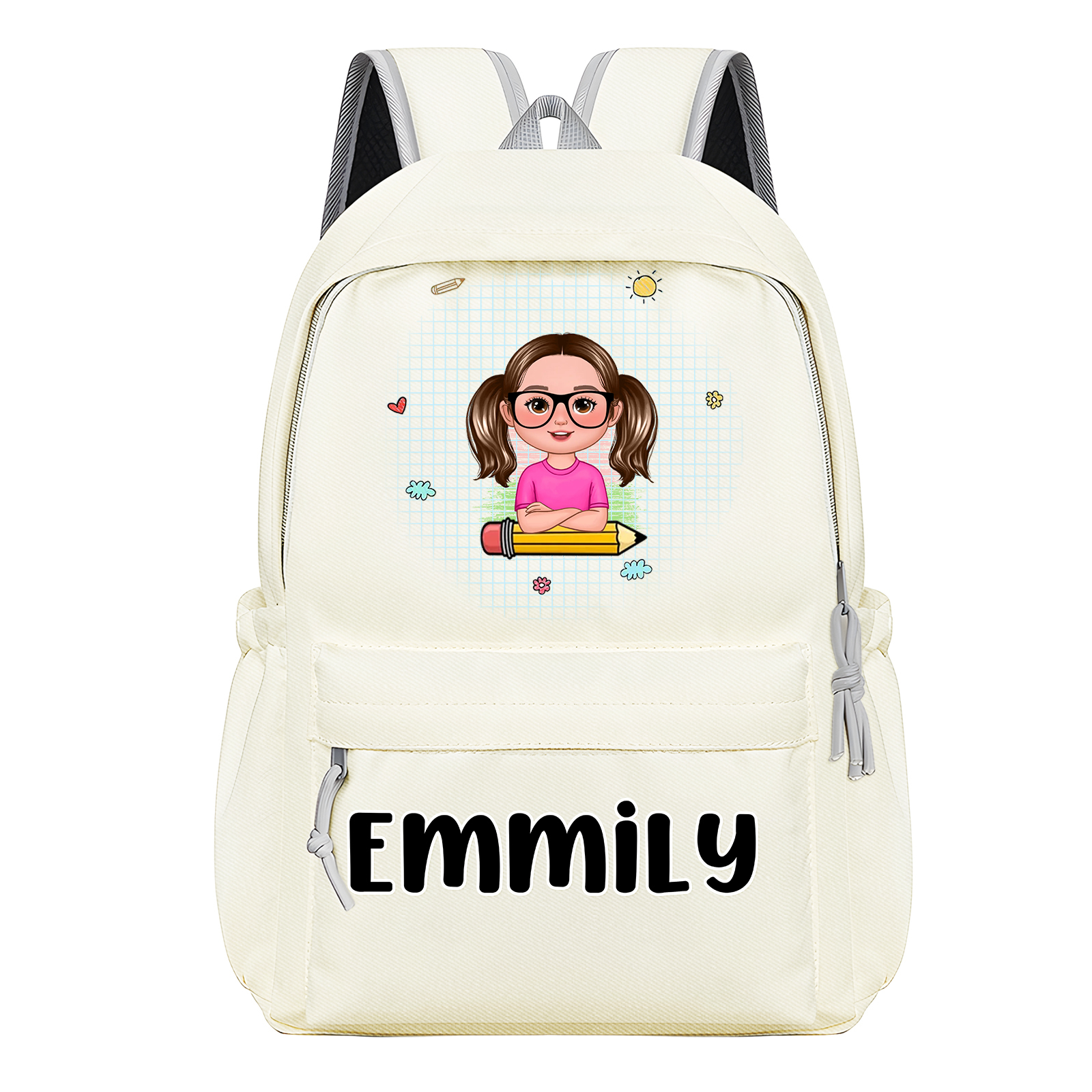 Cadeaux Rentrée Scolaire — Sac à dos Personnalisable avec Prénom et Illustration Rose/Rouge/Blance | Jessemade