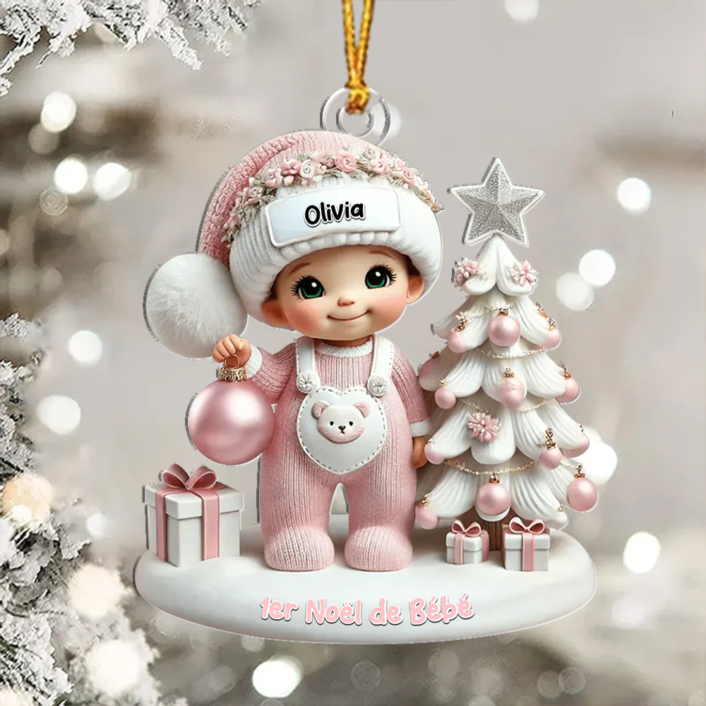 Décoration Sapin de Noël Personnalisée 1er Noël de Bébé avec Prénom