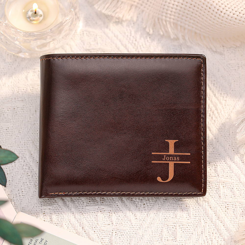 Portefeuille pour Homme Personnalisé en Cuir Véritable, à double pli