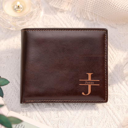 Portefeuille pour Homme Personnalisé en Cuir Véritable, à double pli