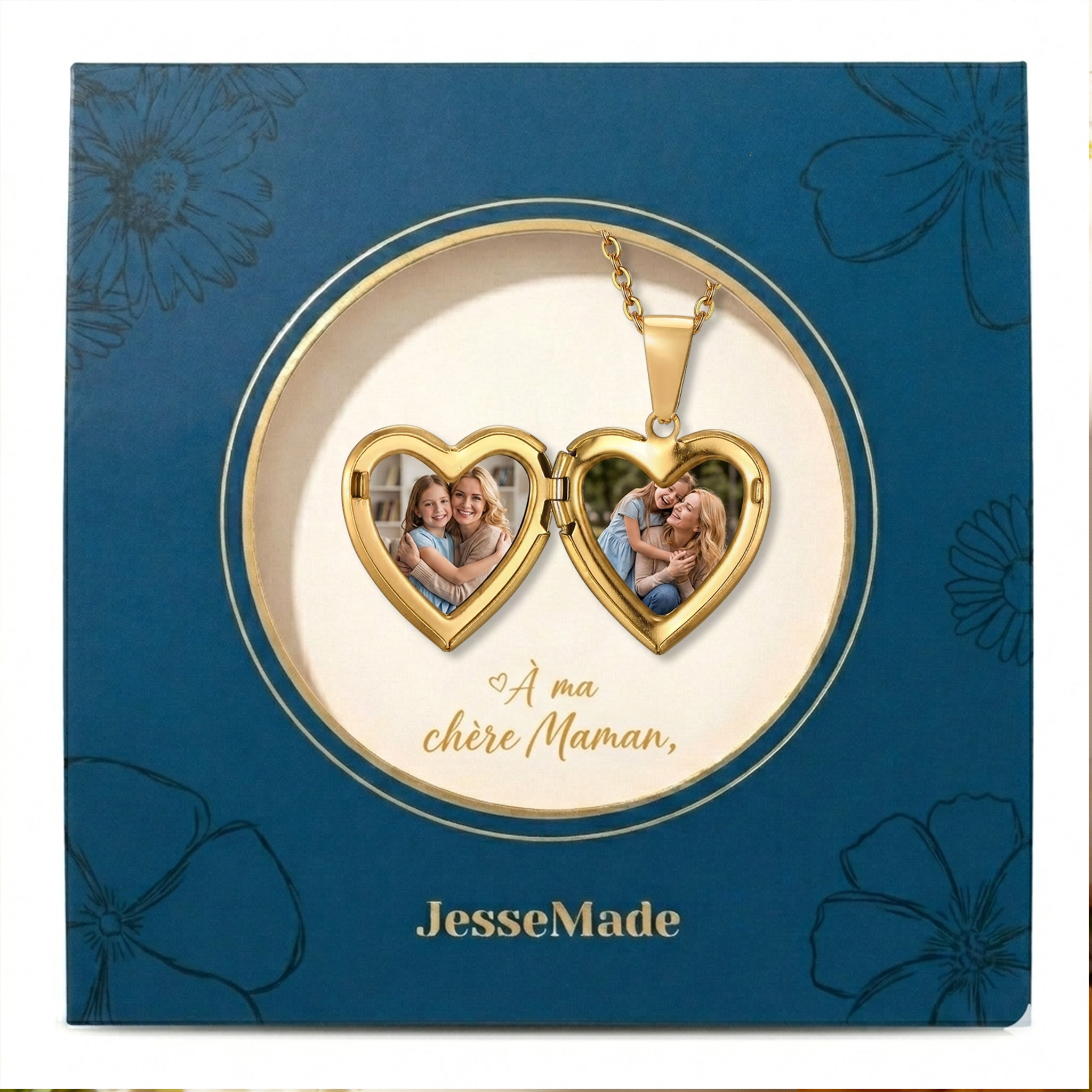 Collier Coeur Personnalisable avec 2 Photos et Texte Gravure Collier Personnalisé pour Femmes｜Jessemade