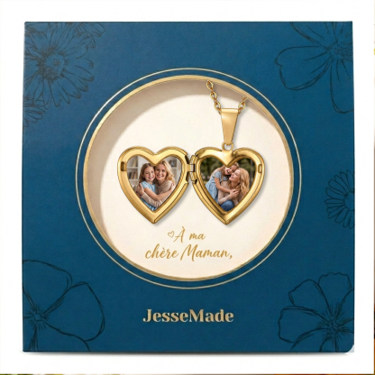 Collier Coeur Personnalisable avec 2 Photos et Texte Gravure Collier Personnalisé pour Femmes｜Jessemade