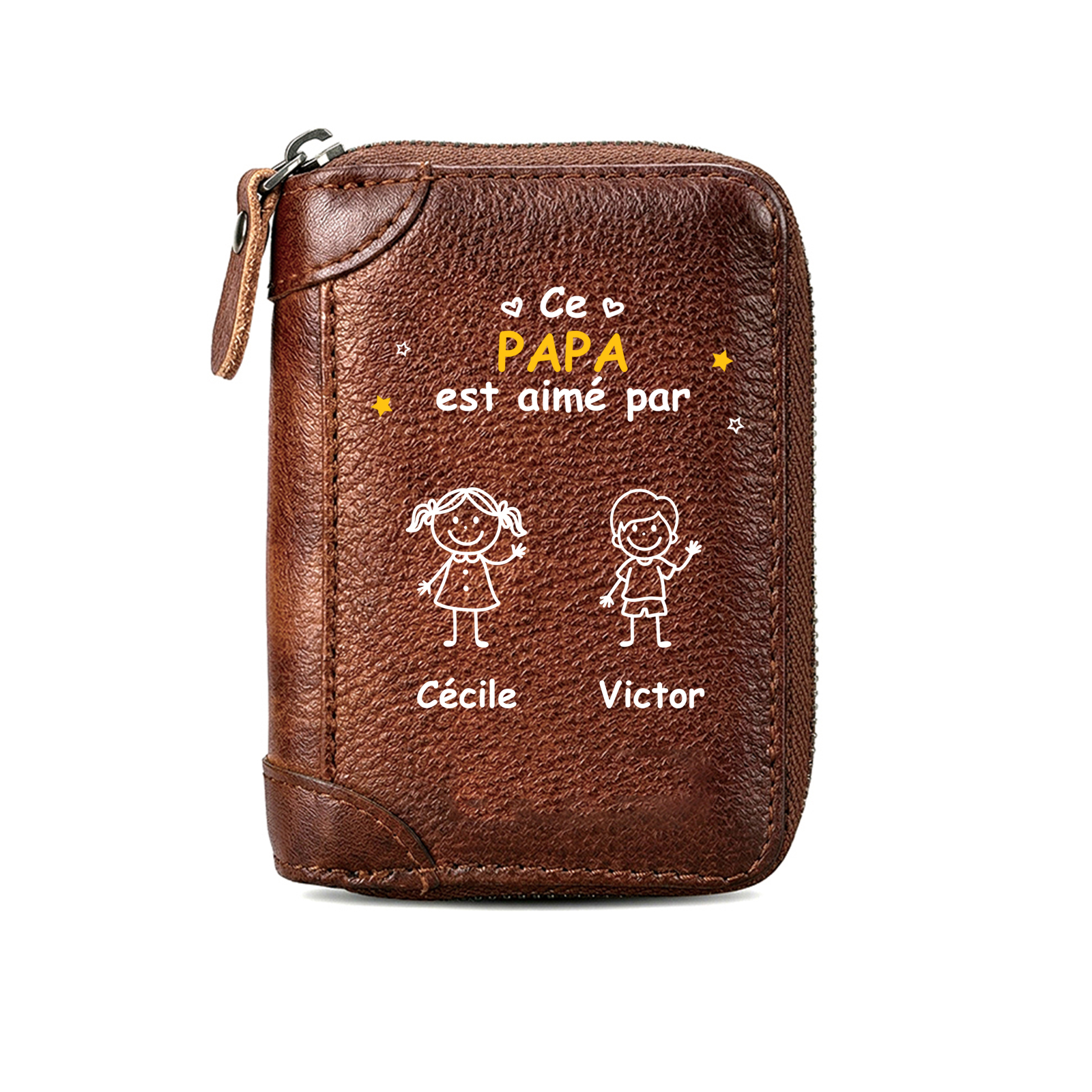 Porte-Cartes portefeuille zippé personnalisé en Cuir Véritable pour Homme – Ce PAPA/PAPI est aimé par