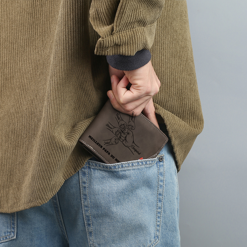 À Papa - Portefeuille Homme 1-6 Prénoms Personnalisés Porte-Monnaie en Cuir Pour Papa | Jessemade