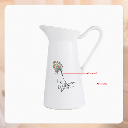 À Maman/Mamie - Vase Personnalisé 2-7 Prénoms Vase Forme Pichet en Céramique (sans fleurs) | Jessemade