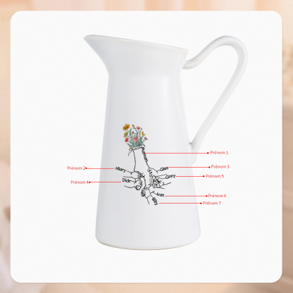 À Maman/Mamie - Vase Personnalisé 2-7 Prénoms Vase Forme Pichet en Céramique (sans fleurs) | Jessemade