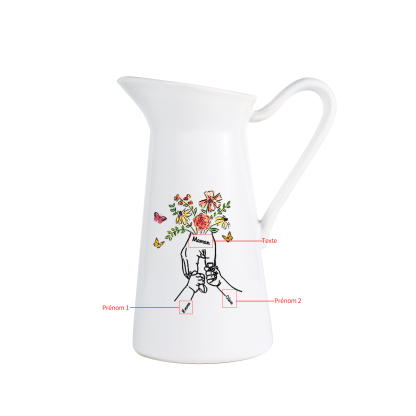 À Maman/Mamie - Vase Personnalisé 2-8 Prénoms avec 1 Texte Vase Forme Pichet en Céramique (sans fleurs) | Jessemade