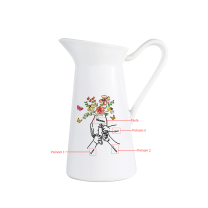 À Maman/Mamie - Vase Personnalisé 2-8 Prénoms avec 1 Texte Vase Forme Pichet en Céramique (sans fleurs) | Jessemade