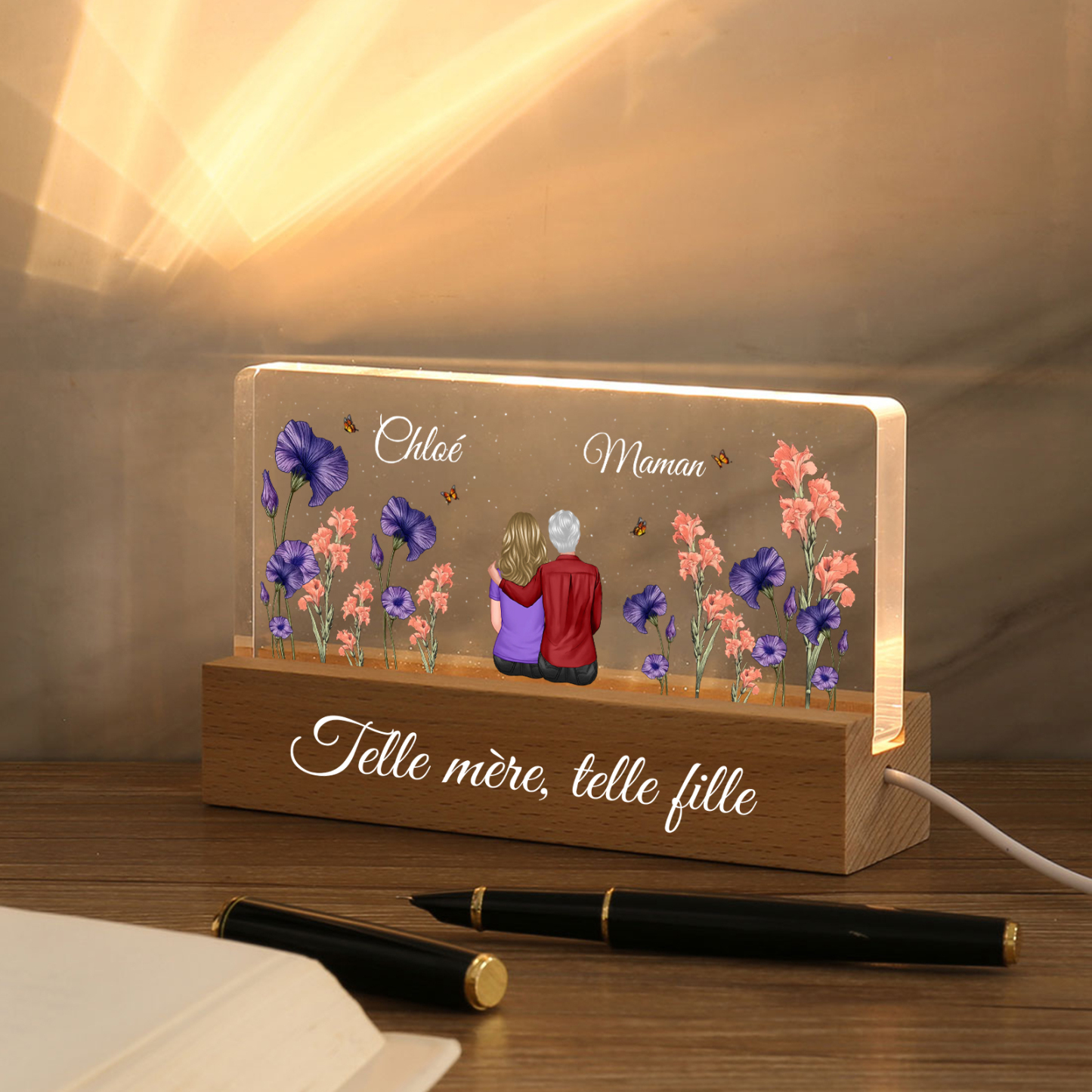 Lampe LED Personnalisée – Cadeau Émotionnel Mère-Fille avec Prénoms et Motifs Modifiables | Jessemade