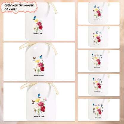 À Maman/Mamie - Vase Personnalisés avec 1-8 Prénoms et 1 Texte Vase Fleurs et Papillon en Céramique (sans fleurs) | Jessemade