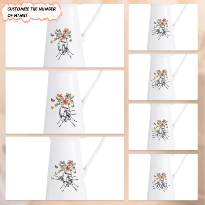 À Maman/Mamie - Vase Personnalisé 2-8 Prénoms avec 1 Texte Vase Forme Pichet en Céramique (sans fleurs) | Jessemade
