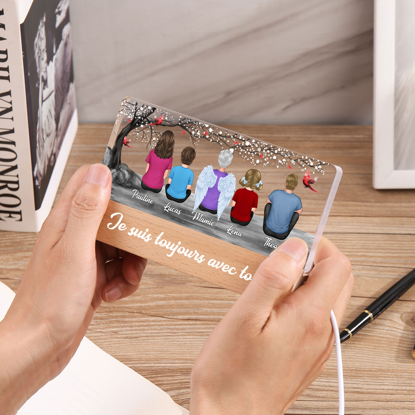 À ma Famille- Lampe de chevet LED 4 Prénoms Personnalisés avec Texte