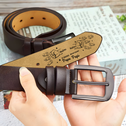 Ceinture en cuir Personnalisée – Personnalisez avec 2-12 Prénoms d'enfants et Poings, Cadeau pour Papa ou Grand-Père | Jessemade