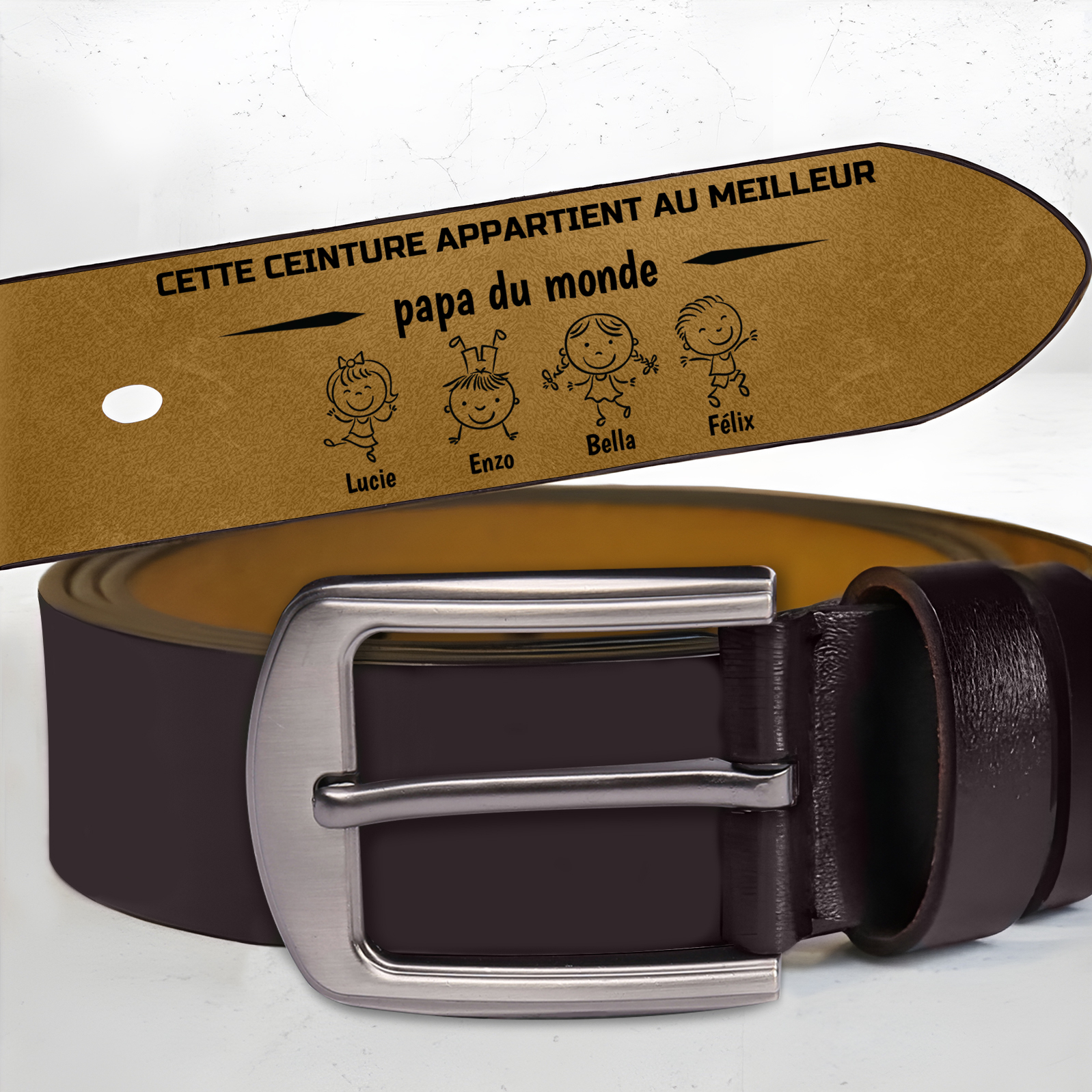 Ceinture en cuir personnalisée avec prénoms – Cadeau pratique et touchant pour papa | Jessemade