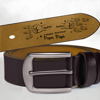 Ceinture en cuir Personnalisée – Personnalisez avec 2-12 Prénoms d'enfants et Poings, Cadeau pour Papa ou Grand-Père | Jessemade