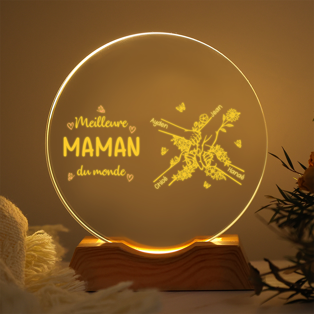 Veilleuse nocturne en cristal personnalisée avec message « Meilleure Maman/Mamie du monde »