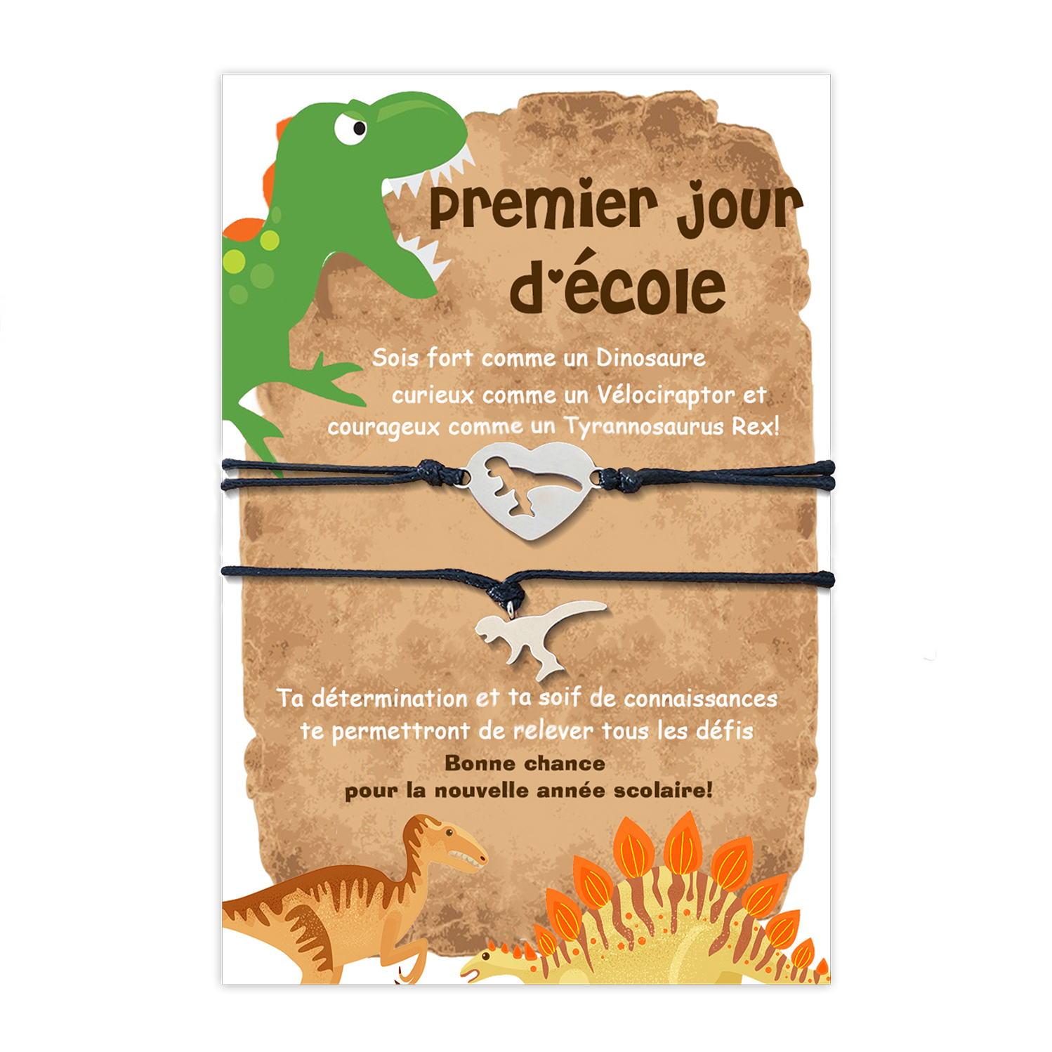 Jessemade FR 2PCS Ensemble de Bracelets Cartoon Dinosaure - Cadeau Rentrée Scolaire Premier jour d’école