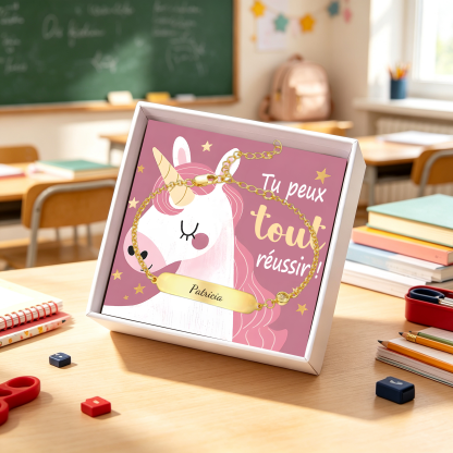 Bracelet Enfant Personnalisé Prénom Gravé, avec Carte messesage « Tu peux tout réussir ! »