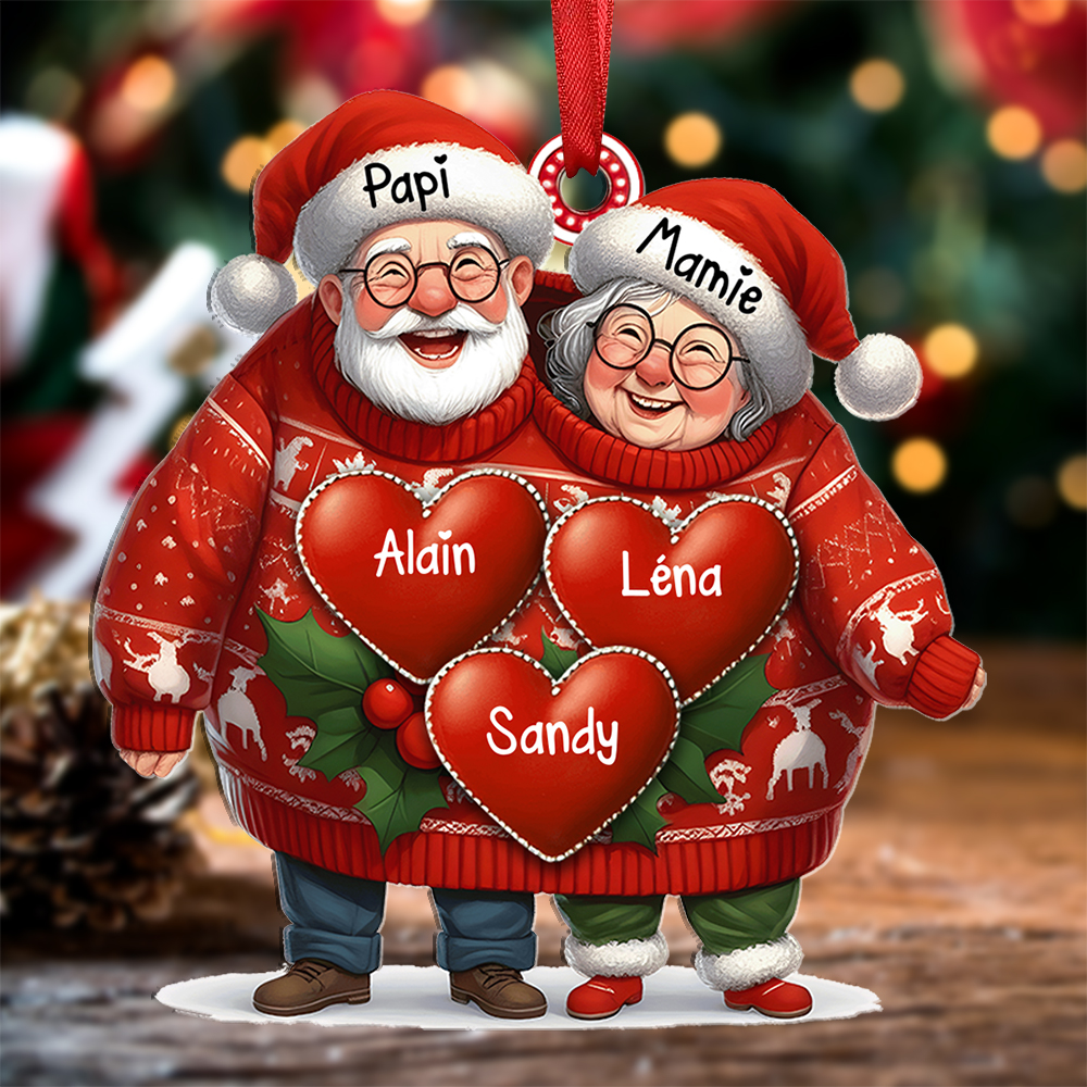 À Mamie et Papi Décoration Sapin Noël en acrylique 3-8 Prénoms Personnalisés Cadeau Émotionnel pour famille | Jessemade