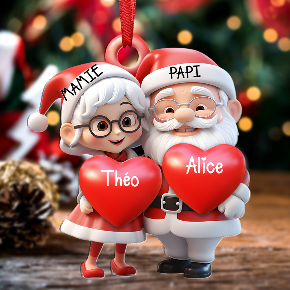 Décoration Sapin Noël mamie et papi Cœurs avec 2 Prénoms Personnalisés Cadeau pour Mamie et Papi | Jessemade