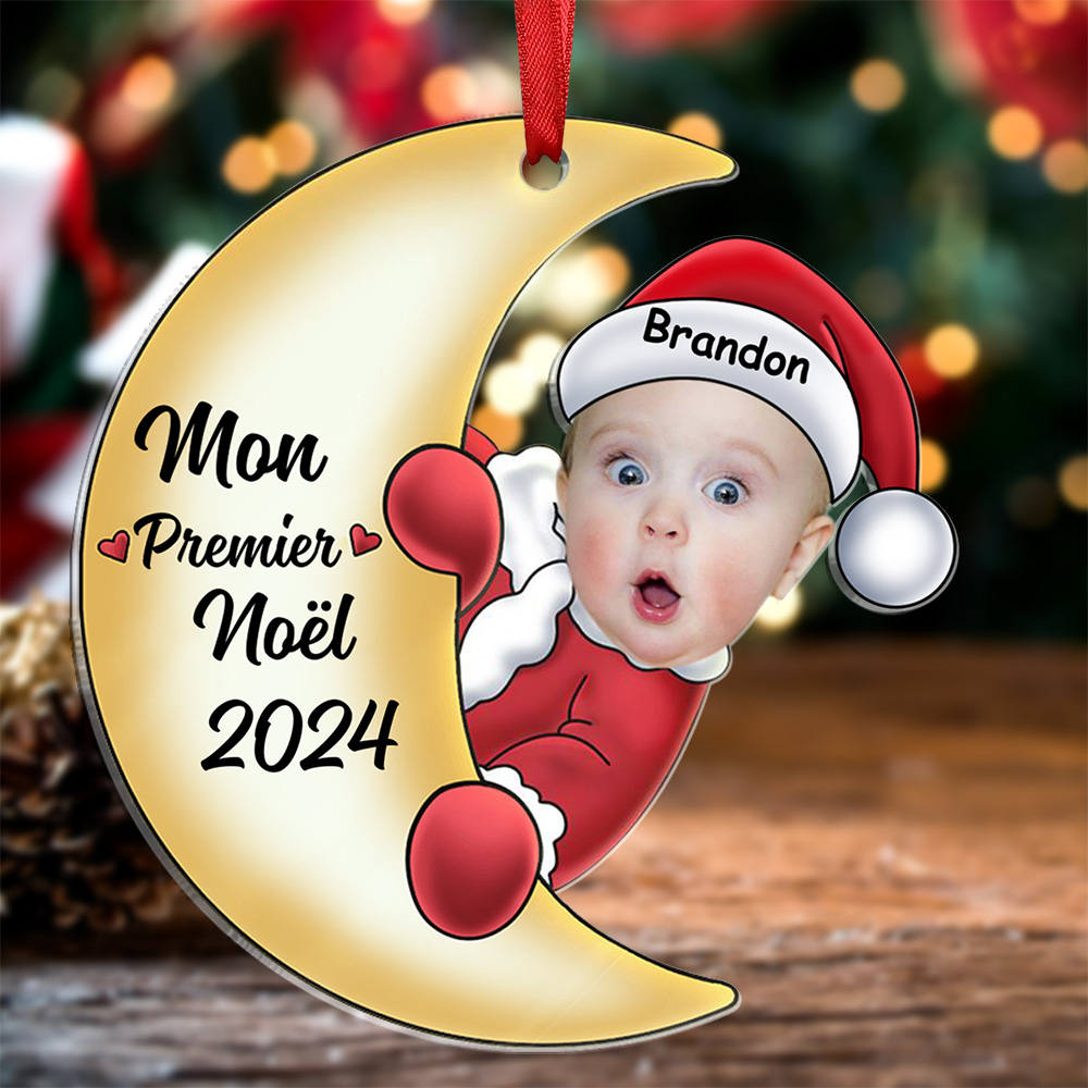 Décoration Sapin Noël Bébé en Acrylique Photo et Prénom Personnalisés Cadeau pour enfant | Jessemade