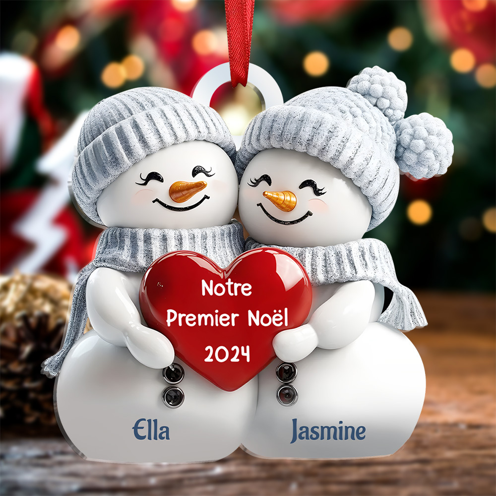 Décoration Sapin Noël Couple en Acrylique 2 Prénoms Personnalisés avec Année saint-valentin | Jessemade