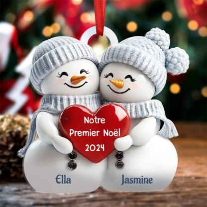 Décoration Sapin Noël Couple en Acrylique 2 Prénoms Personnalisés avec Année saint-valentin | Jessemade