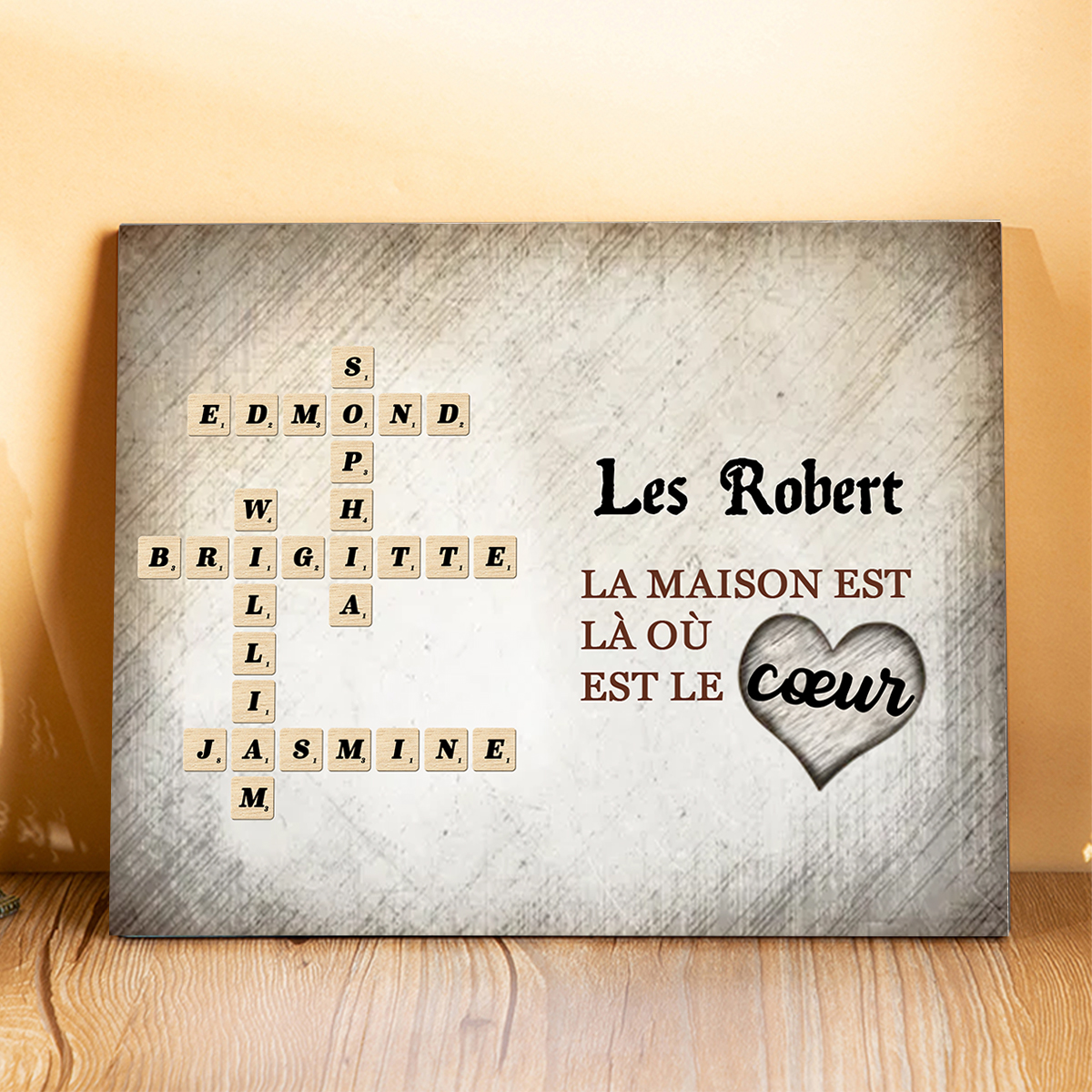 Cadre en Bois grille de mots croisés 1-12 Prénoms familialux Personnal