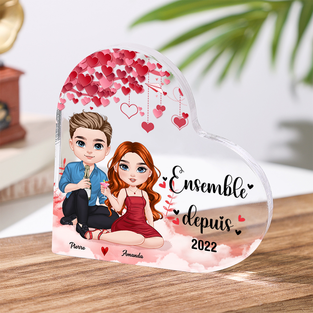 Plaque Acrylique Cœur Couple sous arbre romantique 2 Prénoms Personnalisés Cadeua pour couple Saint-Valentin | Jessemade